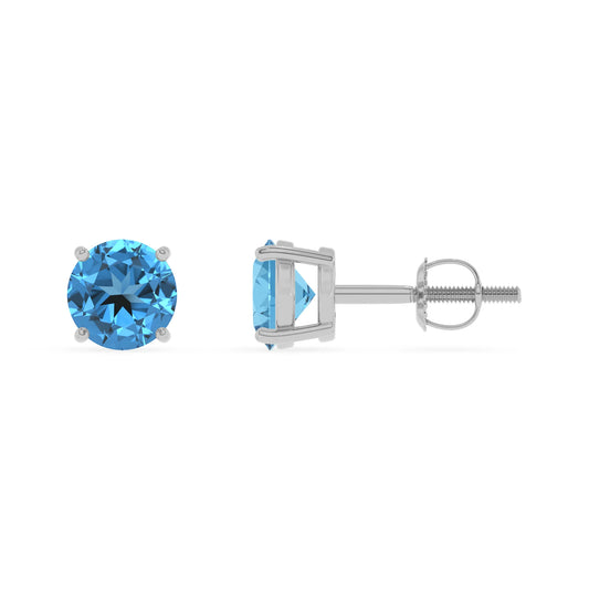 natural swiss blue topaz round stud earrings in sterling silver 