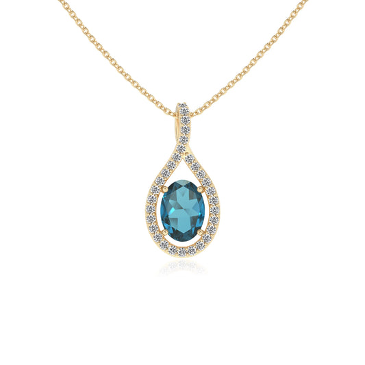 natural london-blue-topaz oval solitaire necklaces in yellow gold 