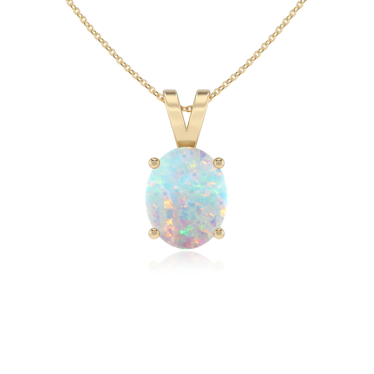 lab grown opal oval solitaire v-bale necklaces in yellow gold 