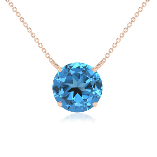 natural swiss-blue-topaz round solitaire necklaces in rose gold 