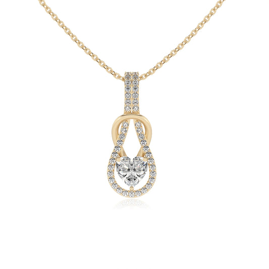 lab grown moissanite heart infinity  v-bale necklaces in yellow gold 