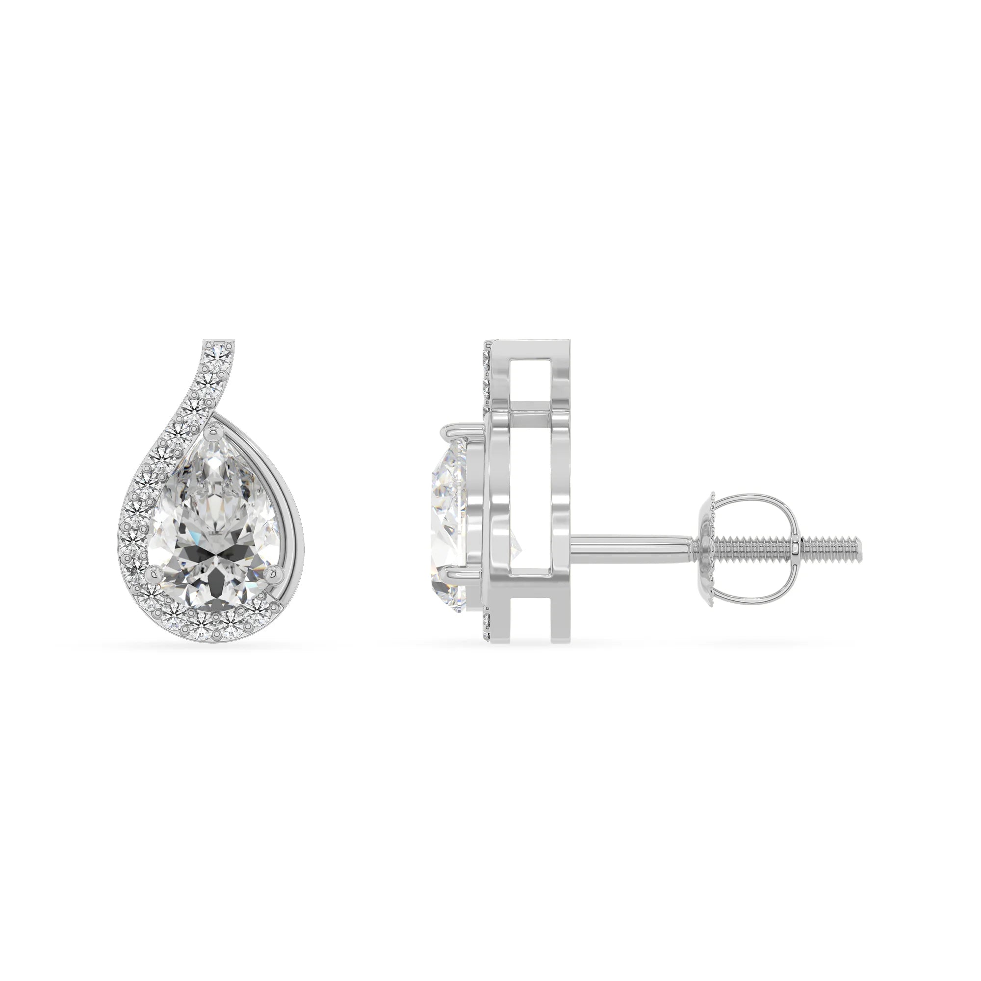 lab grown moissanite pear stud earrings in white gold 