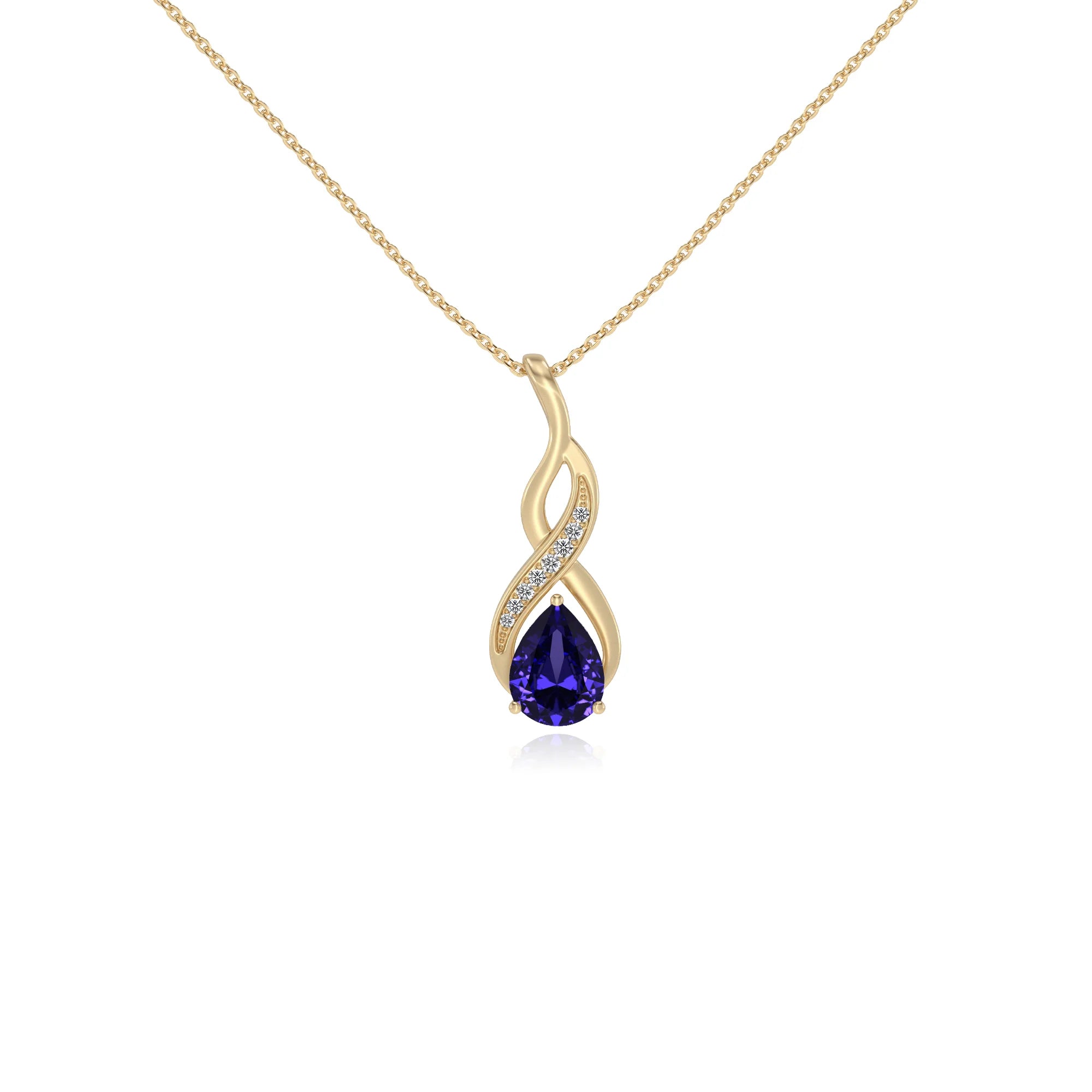 lab grown tanzanite pear solitaire necklaces in yellow gold 