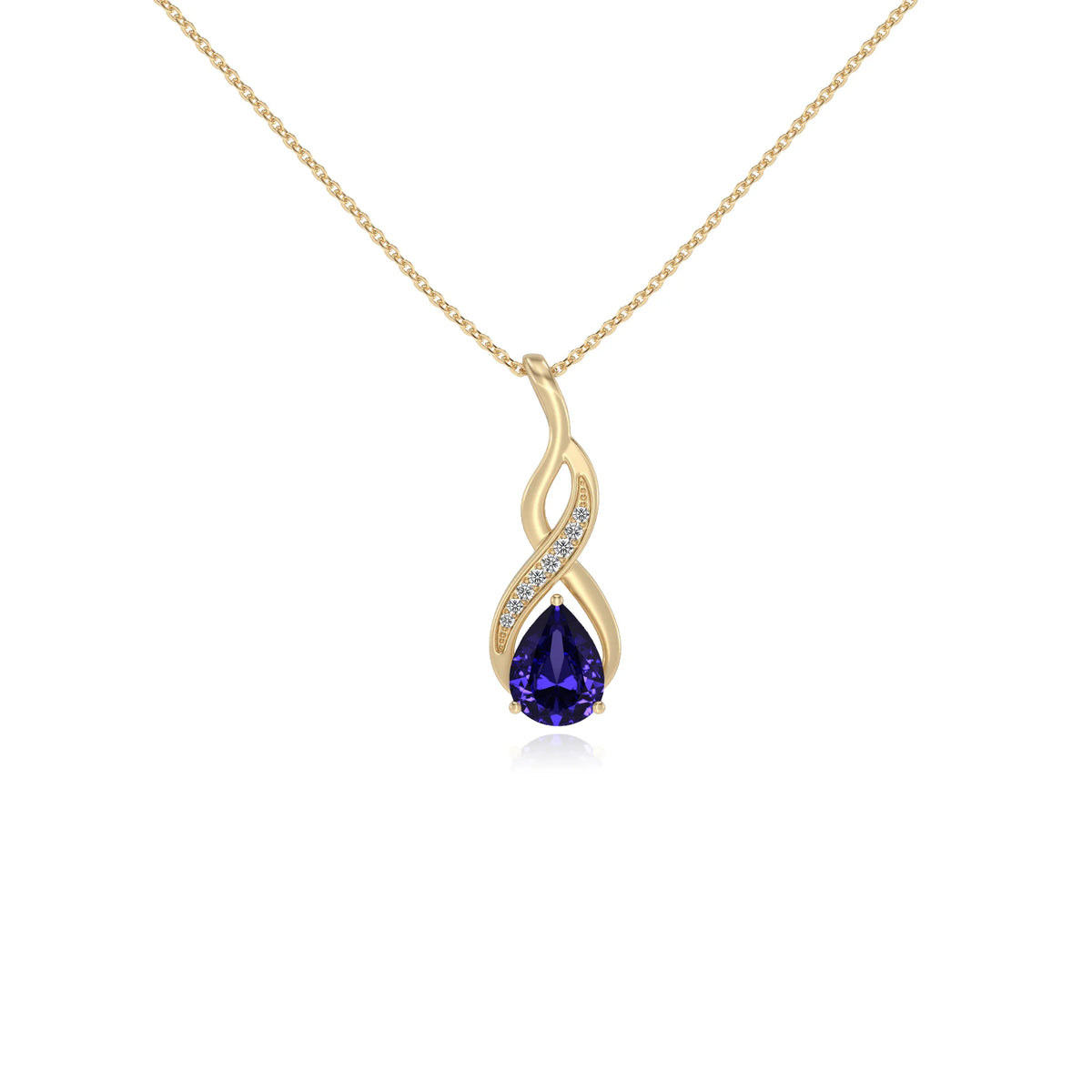 lab grown tanzanite pear solitaire necklaces in yellow gold 