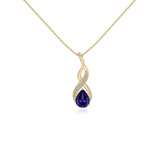 lab grown tanzanite pear solitaire necklaces in yellow gold 