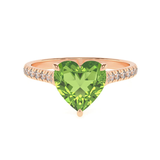 natural peridot heart half eternity solitaire engagement rings in rose gold 