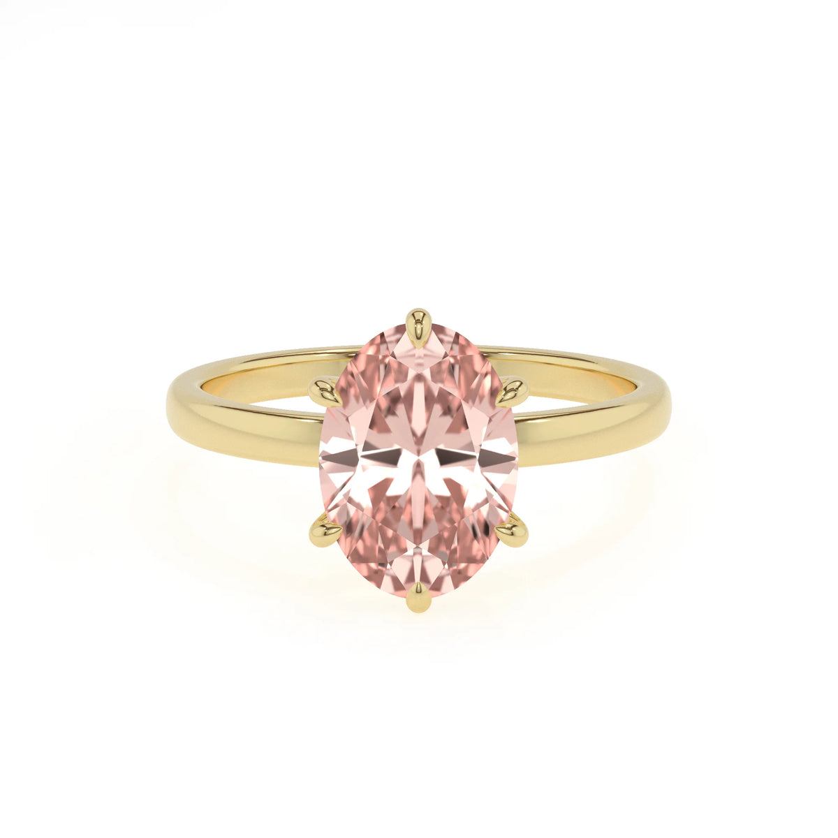 lab grown morganite oval solitaire rings in yellow gold 