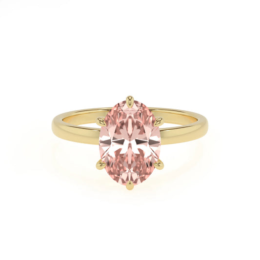 lab grown morganite oval solitaire rings in yellow gold 