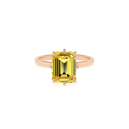 lab grown yellow-sapphire emerald cut solitaire rings in rose gold 