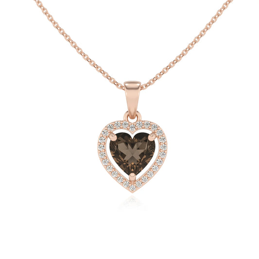 natural smoky-quartz heart solitaire necklaces in rose gold 