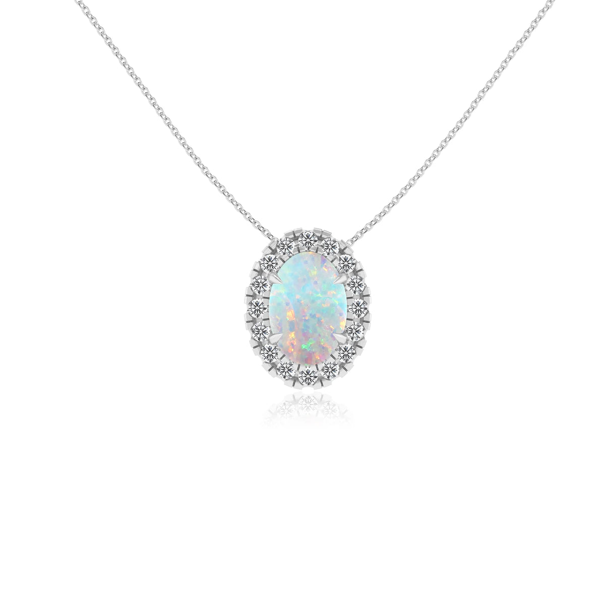 lab grown opal oval solitaire necklaces in platinum 