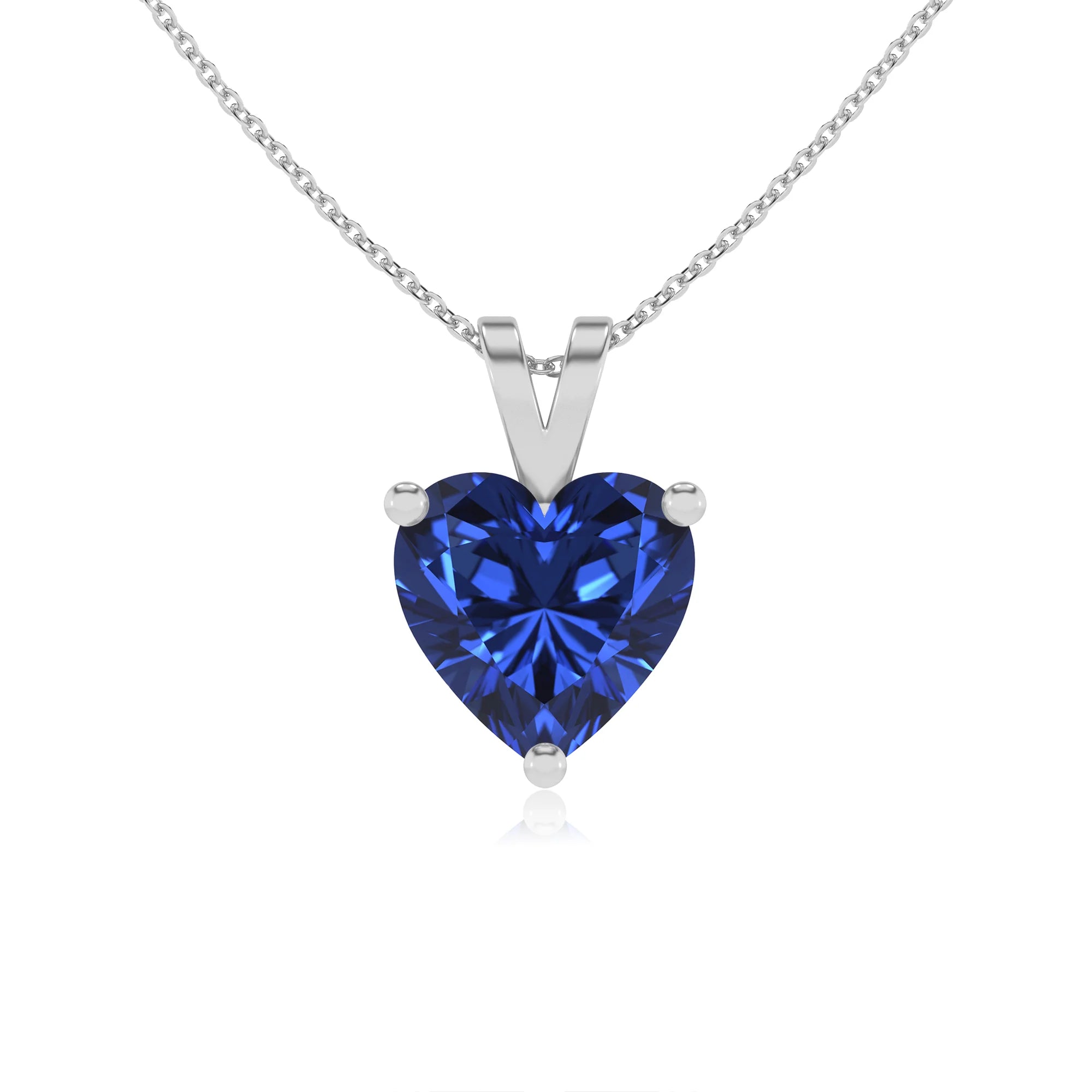 lab grown blue-sapphire heart solitaire v-bale necklaces in platinum 