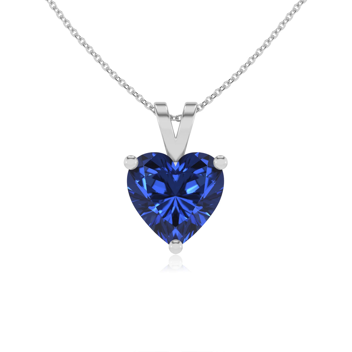 lab grown blue-sapphire heart solitaire v-bale necklaces in platinum 