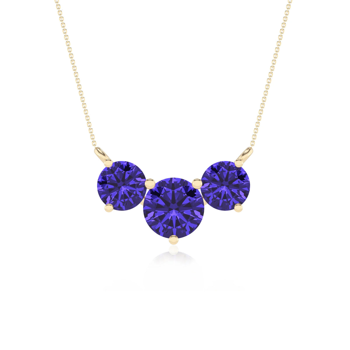 lab grown tanzanite round solitaire v-bale necklaces in yellow gold 
