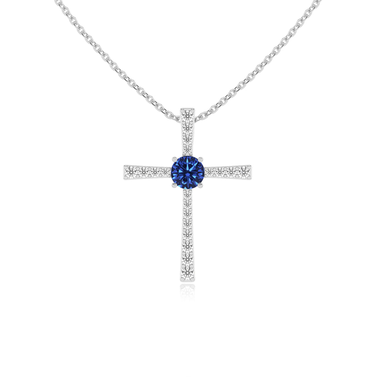 lab grown blue-sapphire round infinity necklaces in white gold 