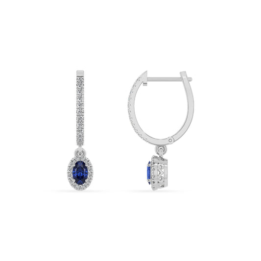 lab grown blue sapphire oval drop earrings in platinum 