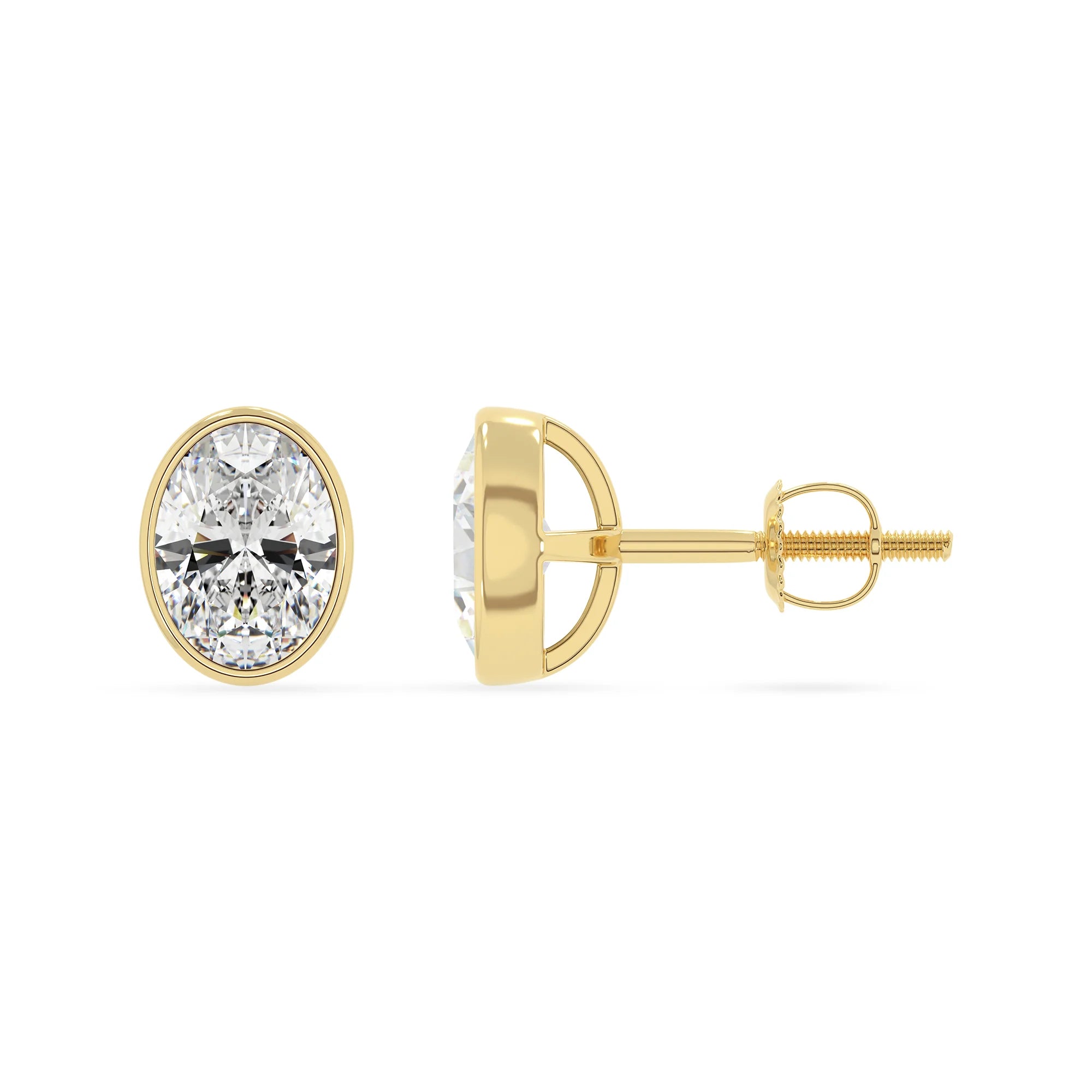 lab grown moissanite oval stud earrings in yellow gold 