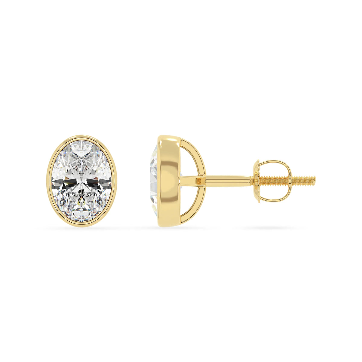 lab grown moissanite oval stud earrings in yellow gold 