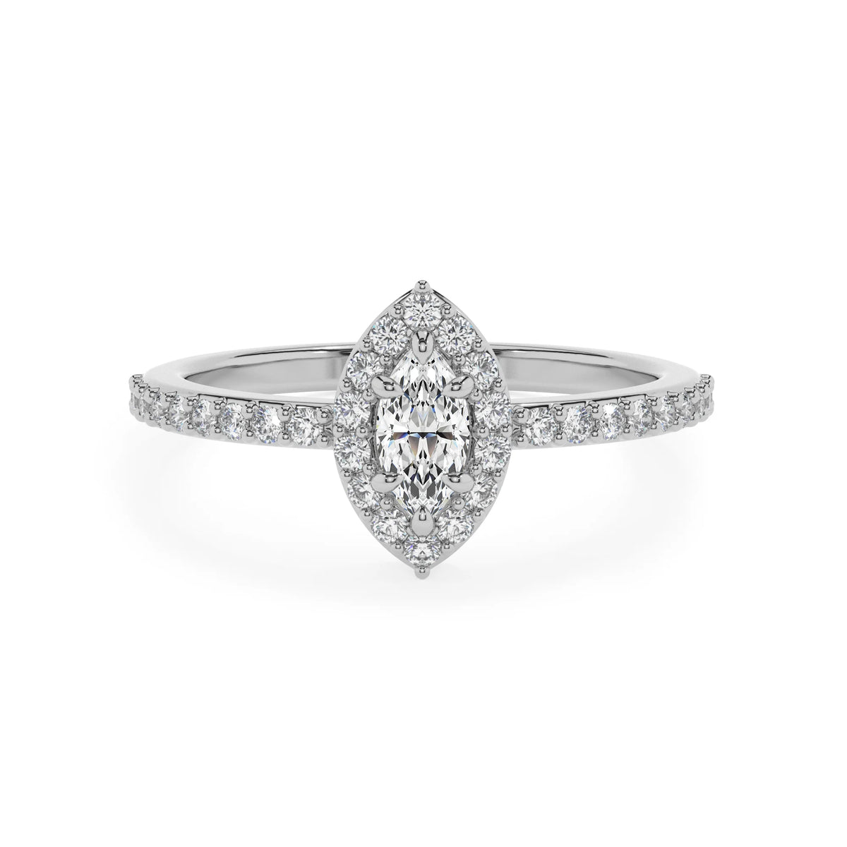 lab grown moissanite marquise solitaire rings in white gold 