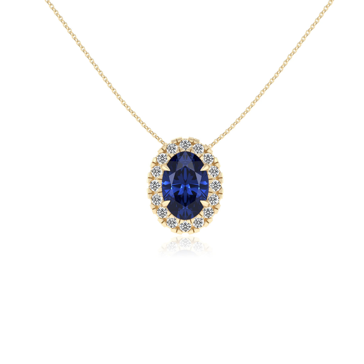 lab grown blue sapphire oval solitaire necklaces in yellow gold 