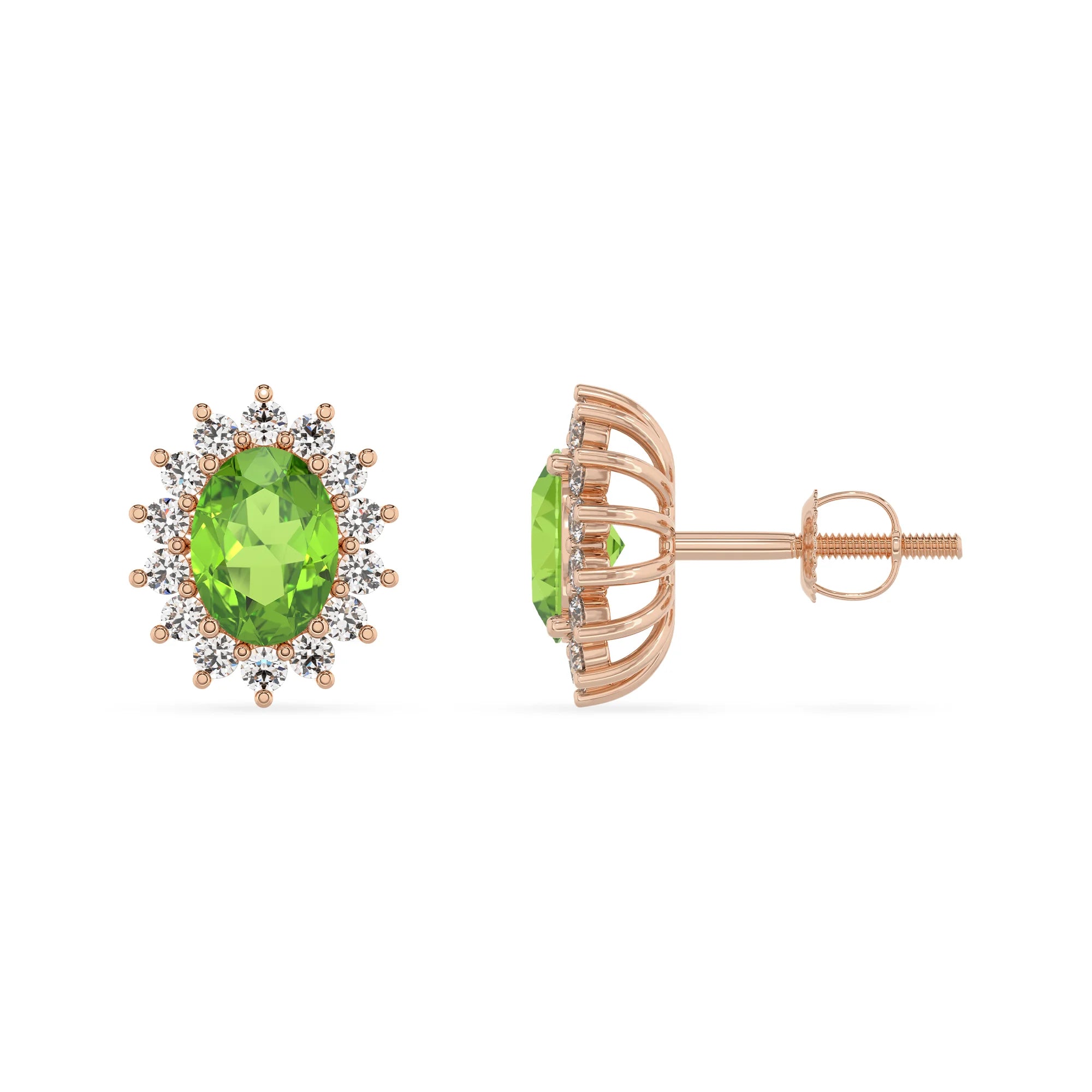 natural peridot oval stud earrings in rose gold 
