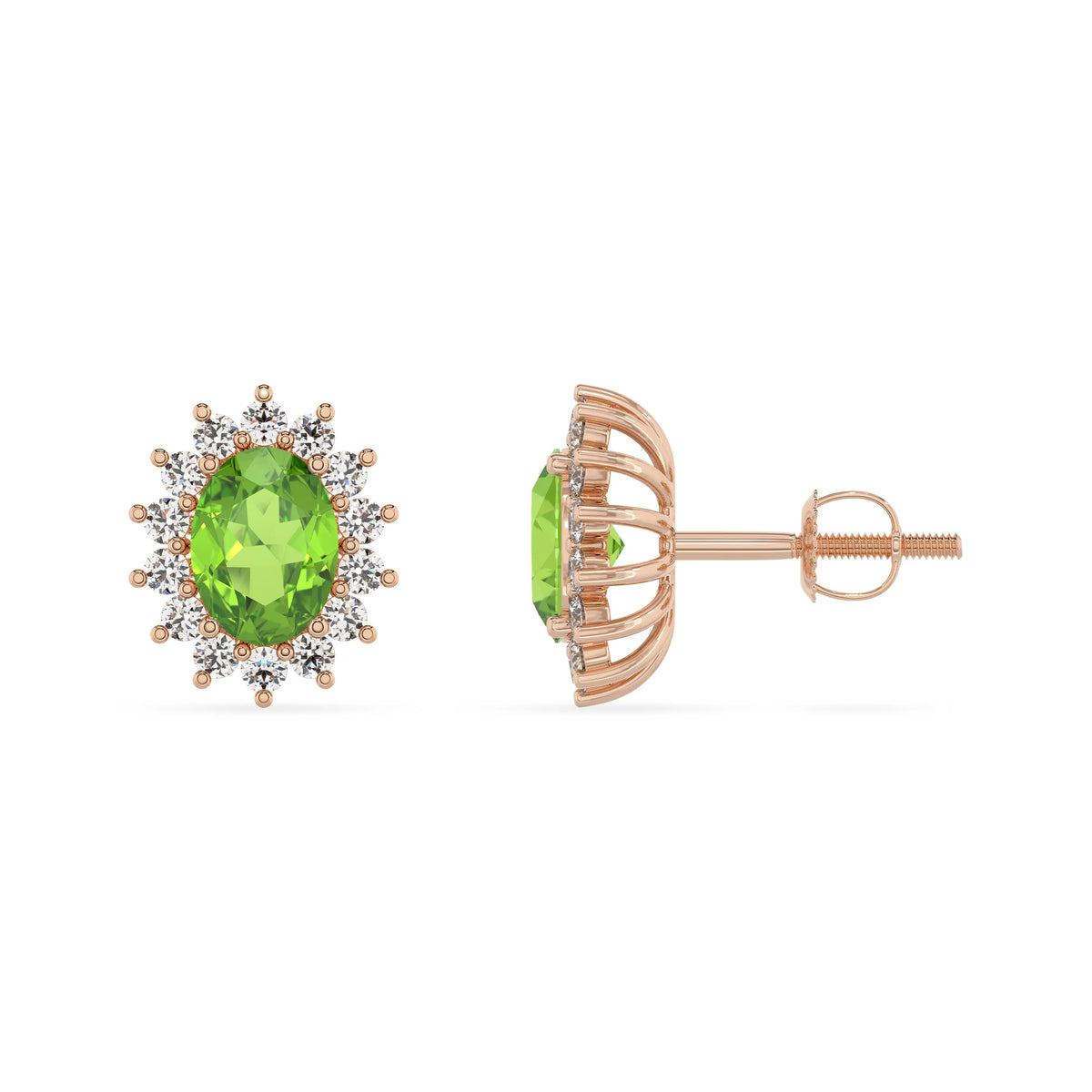 natural peridot oval stud earrings in rose gold 