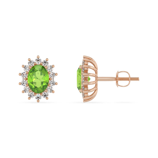 natural peridot oval stud earrings in rose gold 
