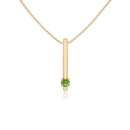 natural peridot round bar necklaces in yellow gold 