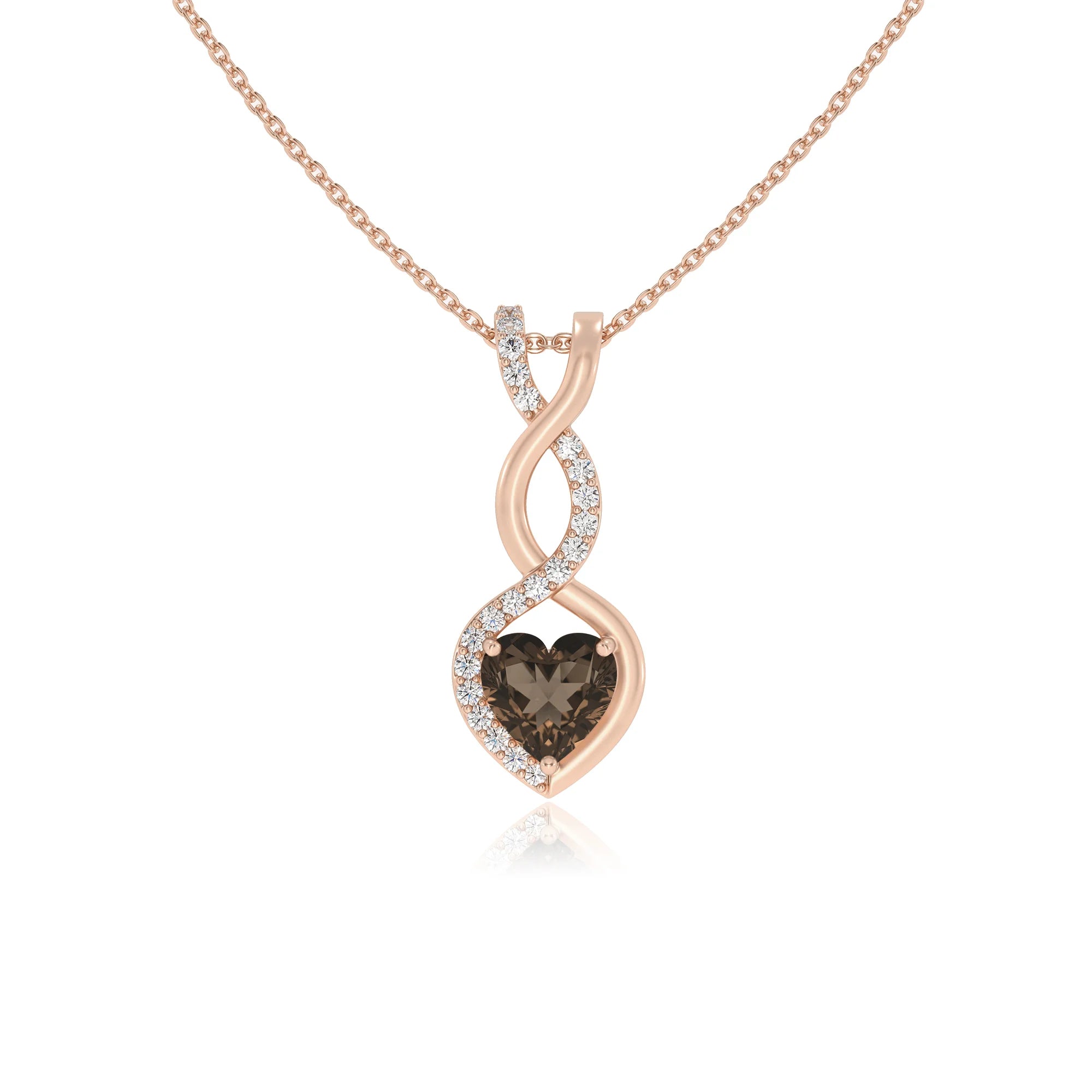 natural smoky-quartz heart infinity necklaces in rose gold 