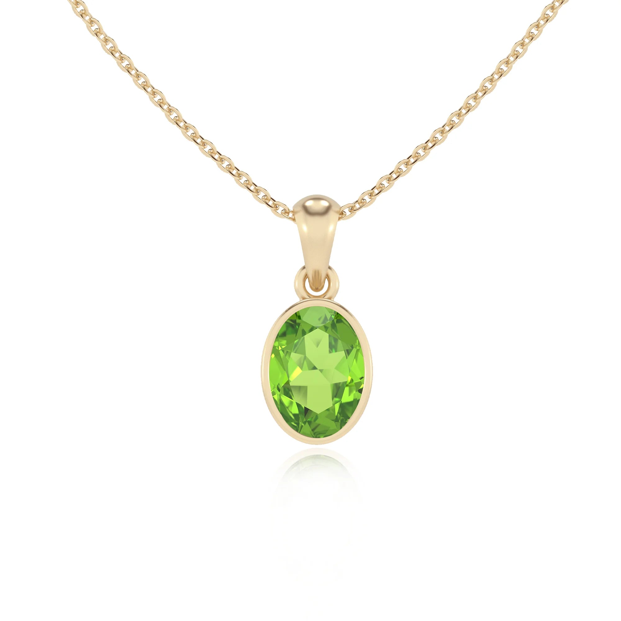 natural peridot oval solitaire necklaces in yellow gold 