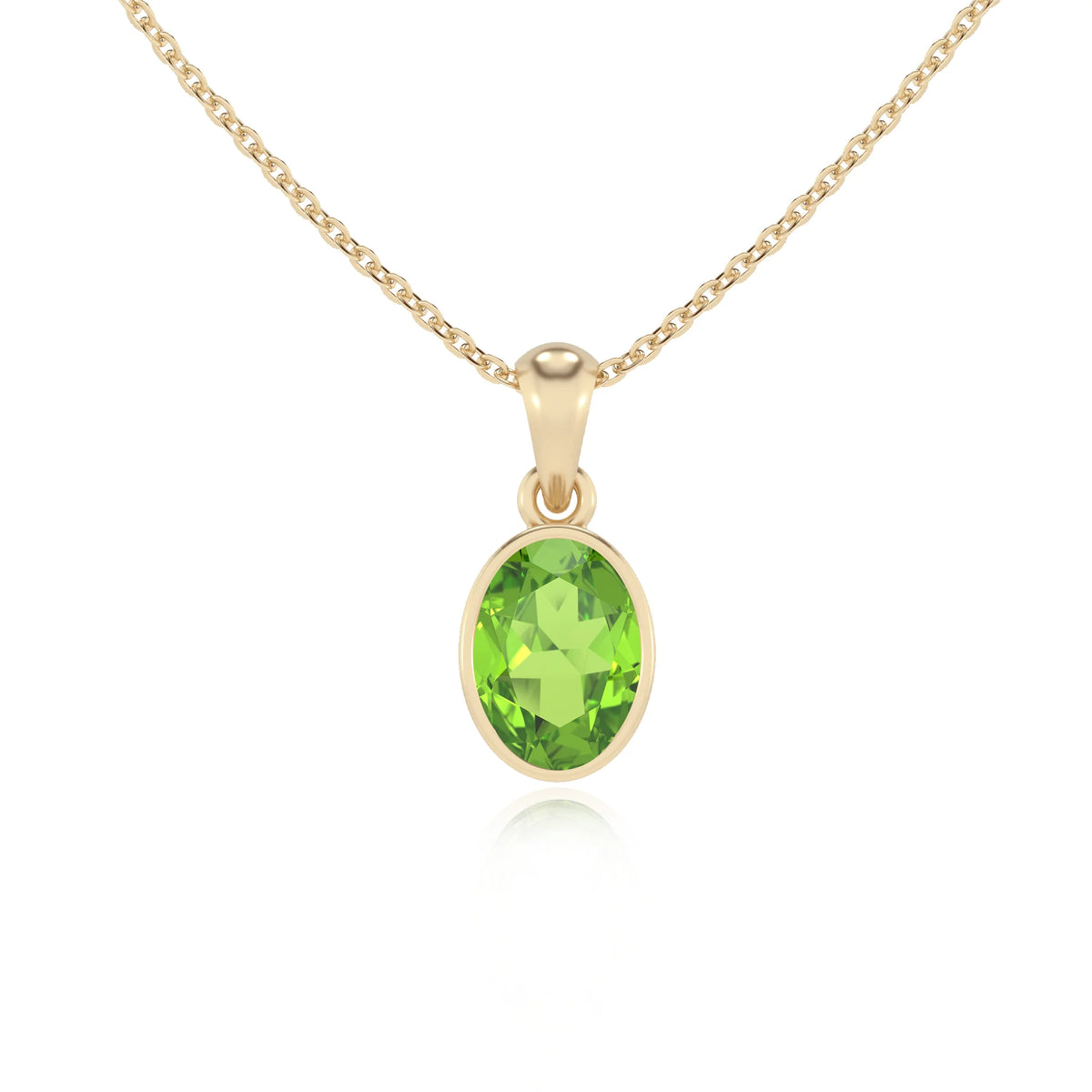 natural peridot oval solitaire necklaces in yellow gold 