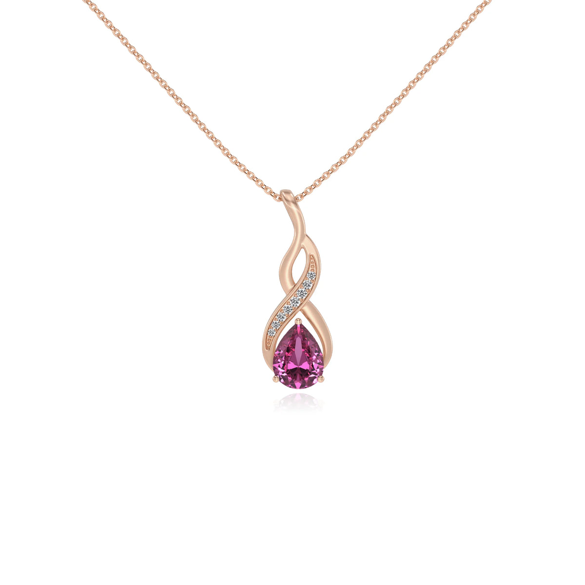 lab grown pink-sapphire pear solitaire necklaces in rose gold 