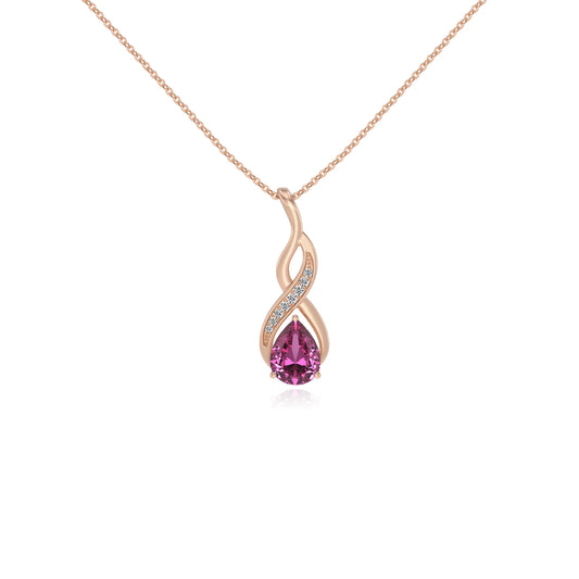 lab grown pink-sapphire pear solitaire necklaces in rose gold 