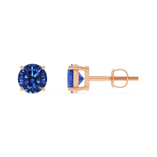 lab grown blue sapphire round stud earrings in rose gold 