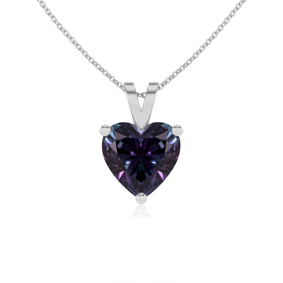 lab grown alexandrite heart solitaire v-bale necklaces in sterling silver 
