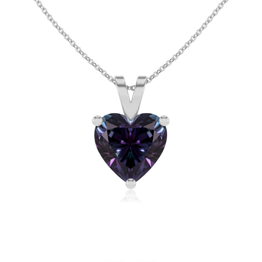 lab grown alexandrite heart solitaire v-bale necklaces in sterling silver 