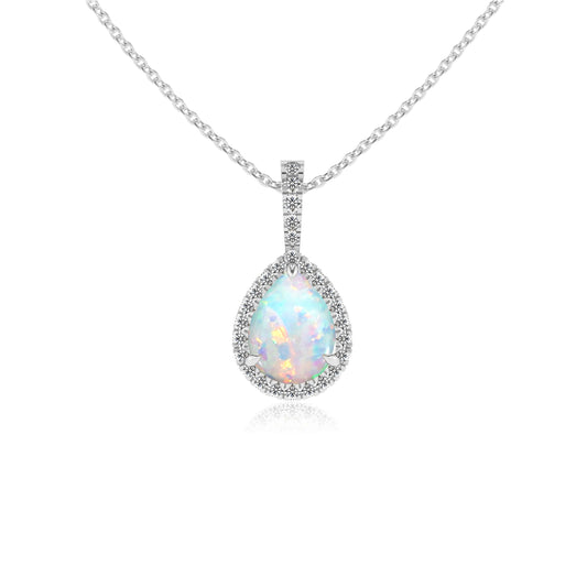 lab grown opal pear solitaire necklaces in sterling silver 