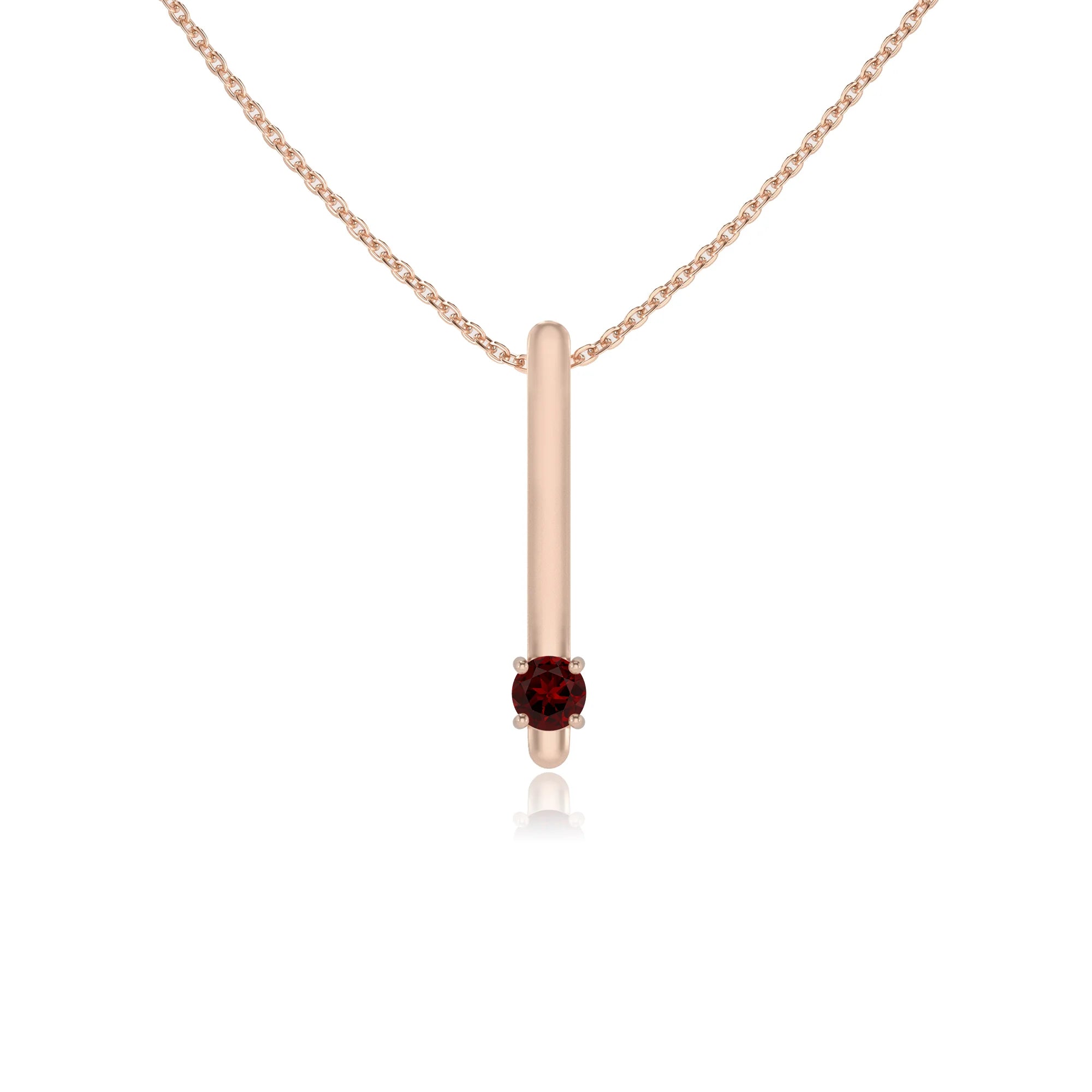 natural garnet round bar necklaces in rose gold 