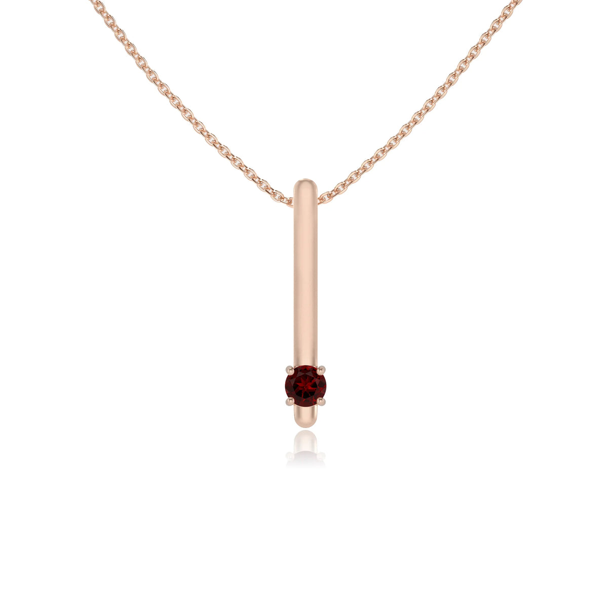 natural garnet round bar necklaces in rose gold 