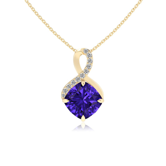 lab grown tanzanite cushion infinity necklaces in yellow gold 