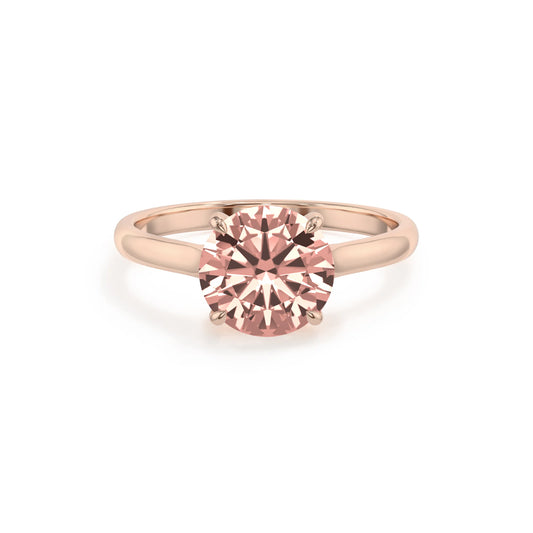 lab grown morganite round solitaire rings in rose gold 