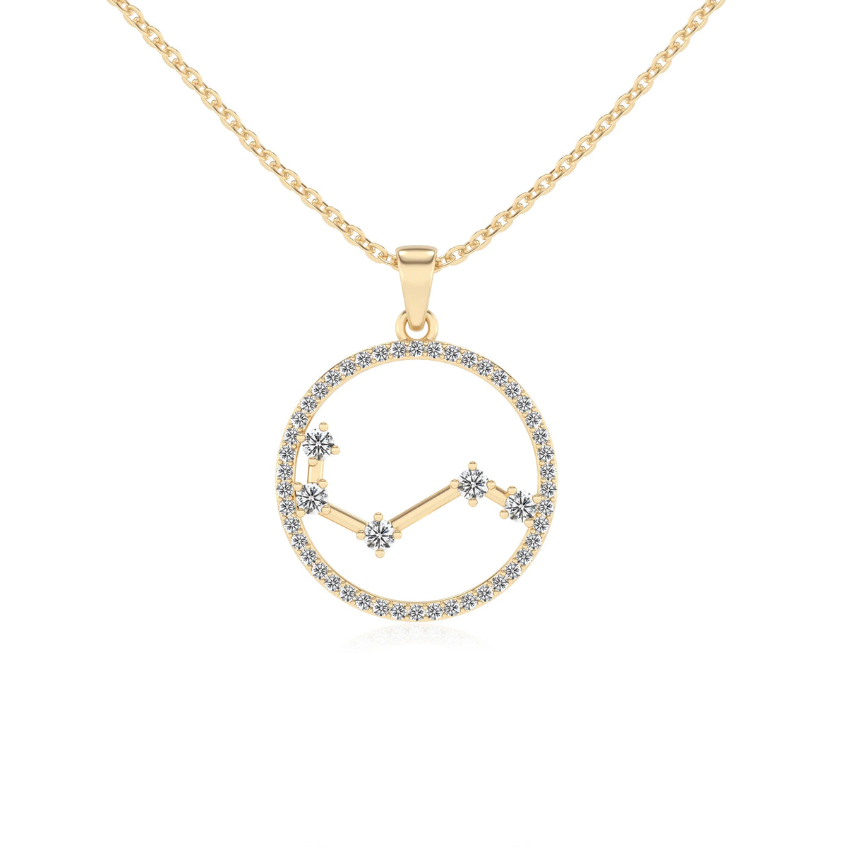 lab grown moissanite round necklaces in yellow gold 