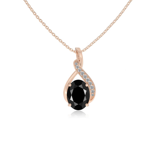 natural black-onyx oval solitaire necklaces in rose gold 
