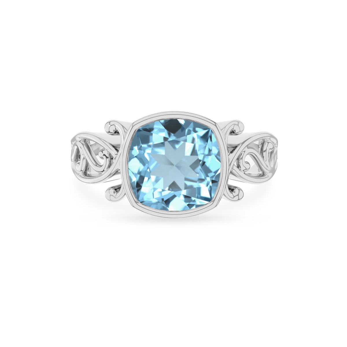 lab grown aquamarine cushion solitaire rings in platinum 