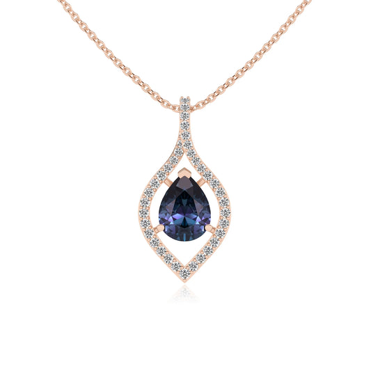 lab grown alexandrite pear infinity necklaces in rose gold 