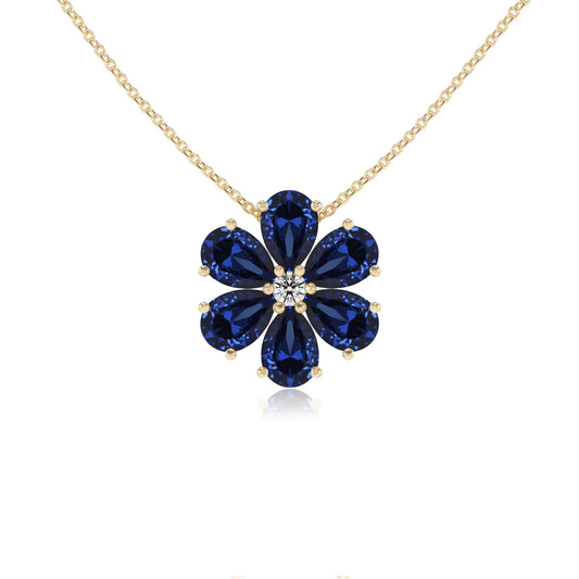 lab grown blue-sapphire pear solitaire necklaces in yellow gold 