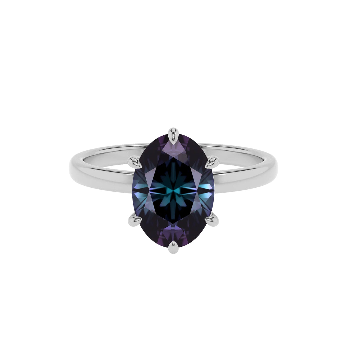 lab grown alexandrite oval solitaire rings in sterling silver 