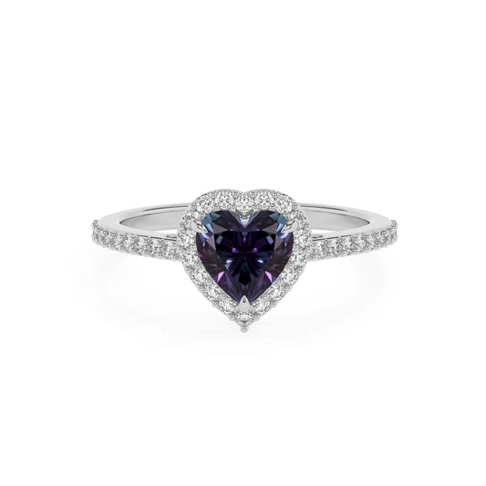 lab grown alexandrite heart solitaire rings in platinum 