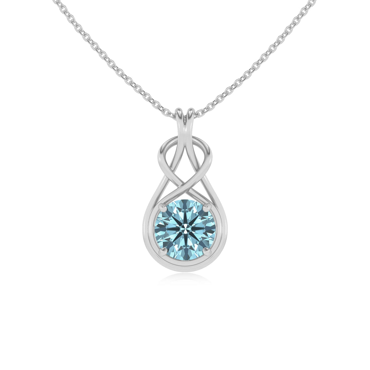 lab grown aquamarine round solitaire necklaces in white gold 