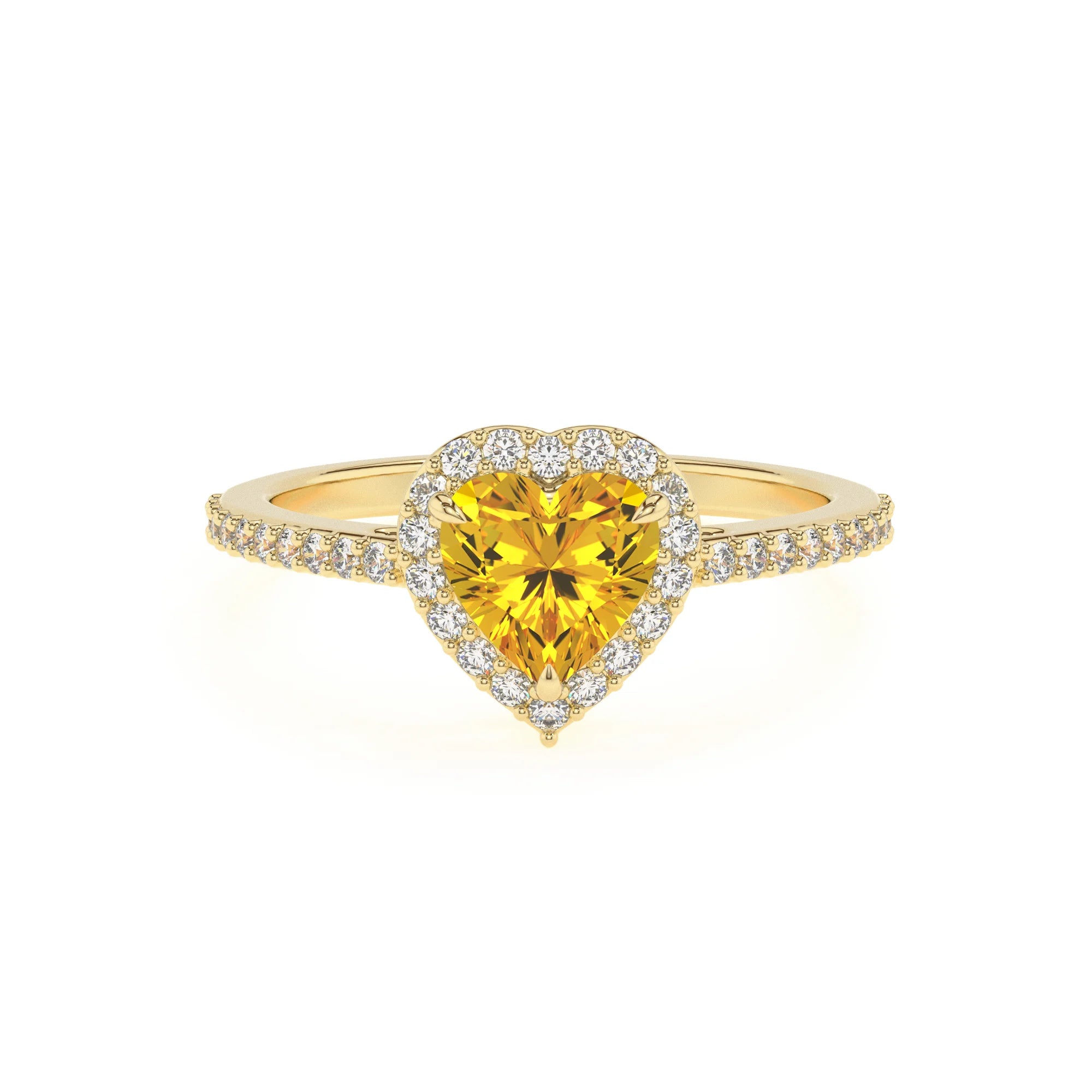 lab grown yellow-sapphire heart solitaire rings in yellow gold 